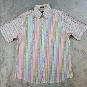 Neiman Marcus Shirt Men's Large‎ Multicolor Striped Button Front 80's 2-Ply